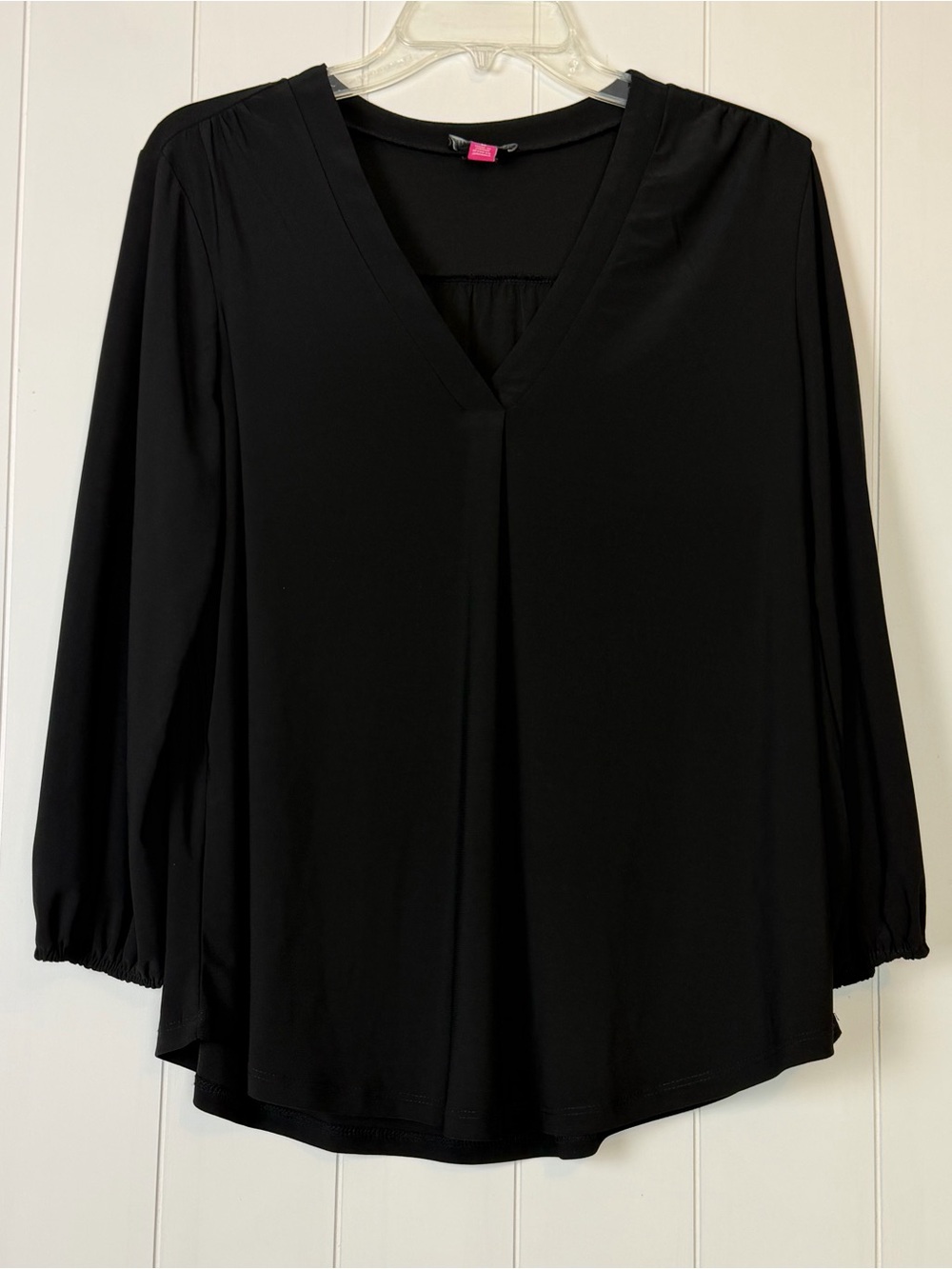 Vince Camuto Pleated V-Neck Blouse Black